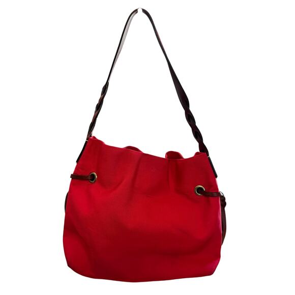 Dooney & Bourke Nylon Shopper Tote Leather Trim Drawstring Red Bag Purse - Picture 3 of 9